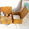 Handmade Seaweed Woven Storage Box, Retro Storage Rack Basket, with Lid Buckle Design, Household Miscellaneous Storage Box