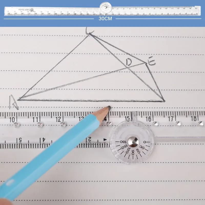Transparent  Acrylic Ruler Drawing Ruler Mathematical Line Circular Drawing Geometry Template Angle School Office Measuring