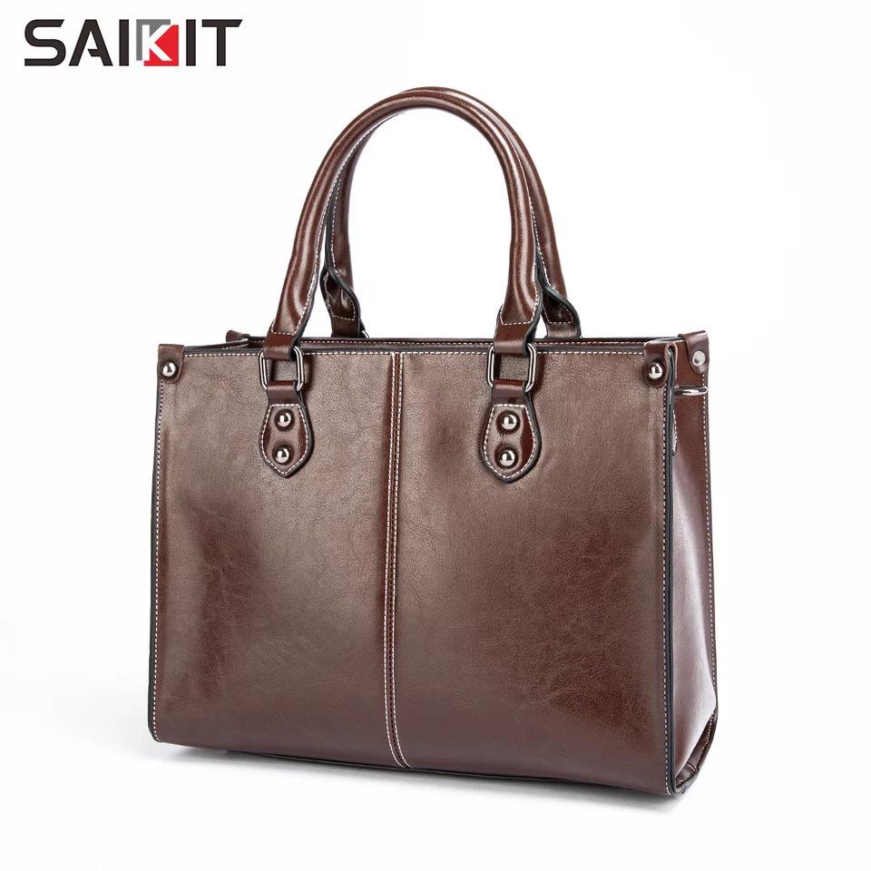 

Retro Genuine Leather Women s High-End Briefcase Tote Large Capacity Crossbody Handbag кофейный