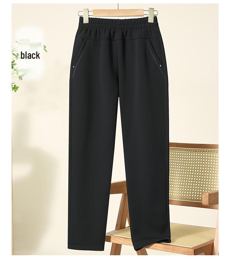 Fleece-Lined High-Waisted Slim-Fit Pants for Mid-Aged & Elderly Women - Trendy Autumn/Winter Outerwear.