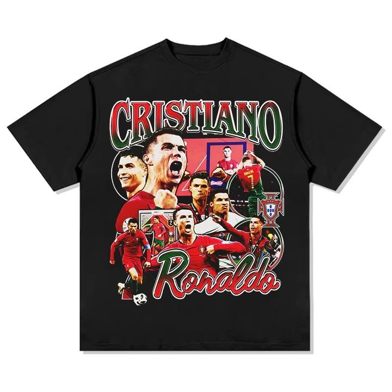 2025 Summer Fashion New Vintage C Ronaldo Cotton Printed Short Sleeve T-Shirt Football Star Summer Adult Crew Neck T-Shirt