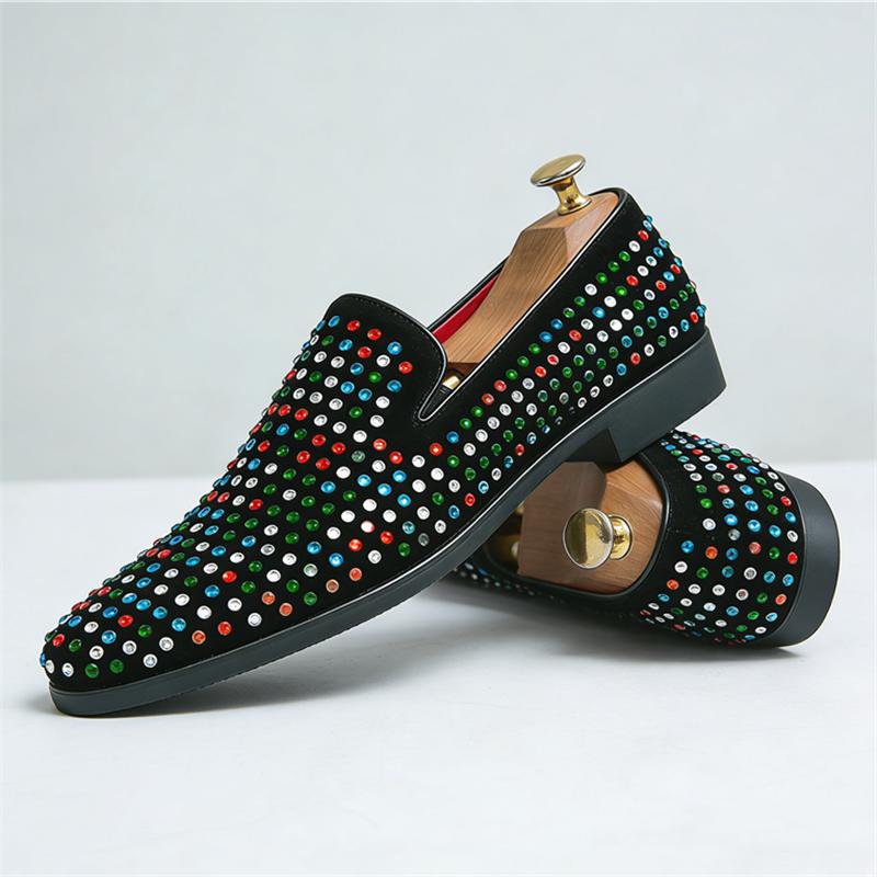 Designer Fashion Charm Rhinestones Pointed Flats Wedding Shoes Men Casual Loafers Formal Dress Footwear Sapatos Tenis Masculino