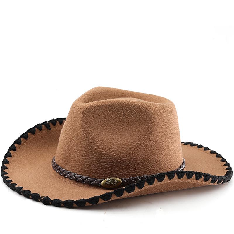 Western cowboy hat men's riding hat outdoor travel equestrian hat curved brim woolen top hat
