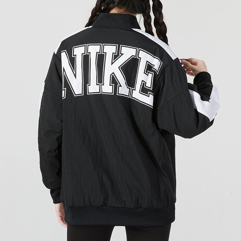 Nike Womens Nsw Team Color Block Retro Stand Collar Baseball Jacket Women Jacket Black DQ6610-010