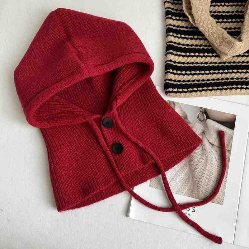 Winter Knitted Hooded Scarf Hat Women Warm Ear Protection Cap Outdoor Cycling Cold-Proof Integrated Neck Warmer Fashion Hat