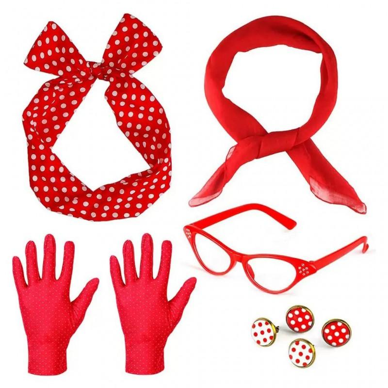 Festival Party Cosplay Set 1950s Retro Polka Dot Earrings Headband Glasses Costume