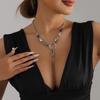 Fashionable Square Black Crystal Irregular Y-shaped Necklace, Trendy Punk Style Women's Jewelry Accessories