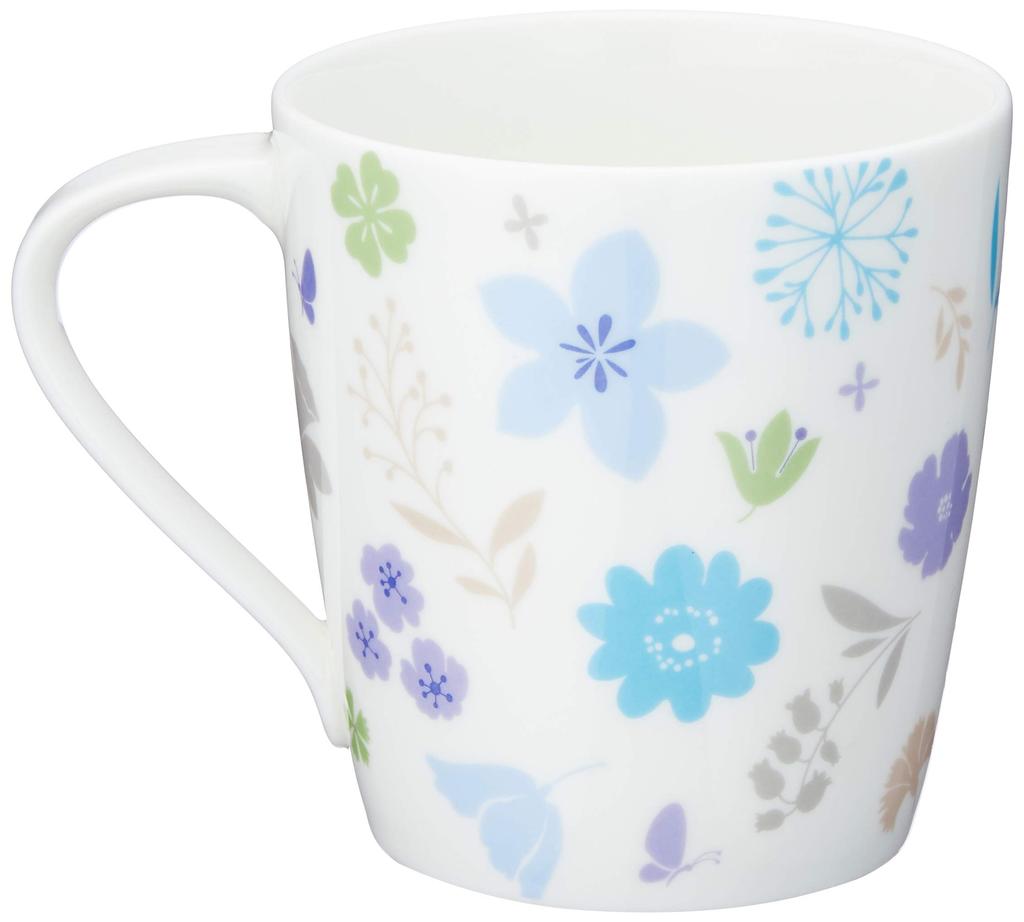 NARUMI Styles Cafe Blue Flower Gift Product Mug, 290cc, Design, Cute, Microwave-safe, Dishwasher-safe, Boxed, Number 51199-2697