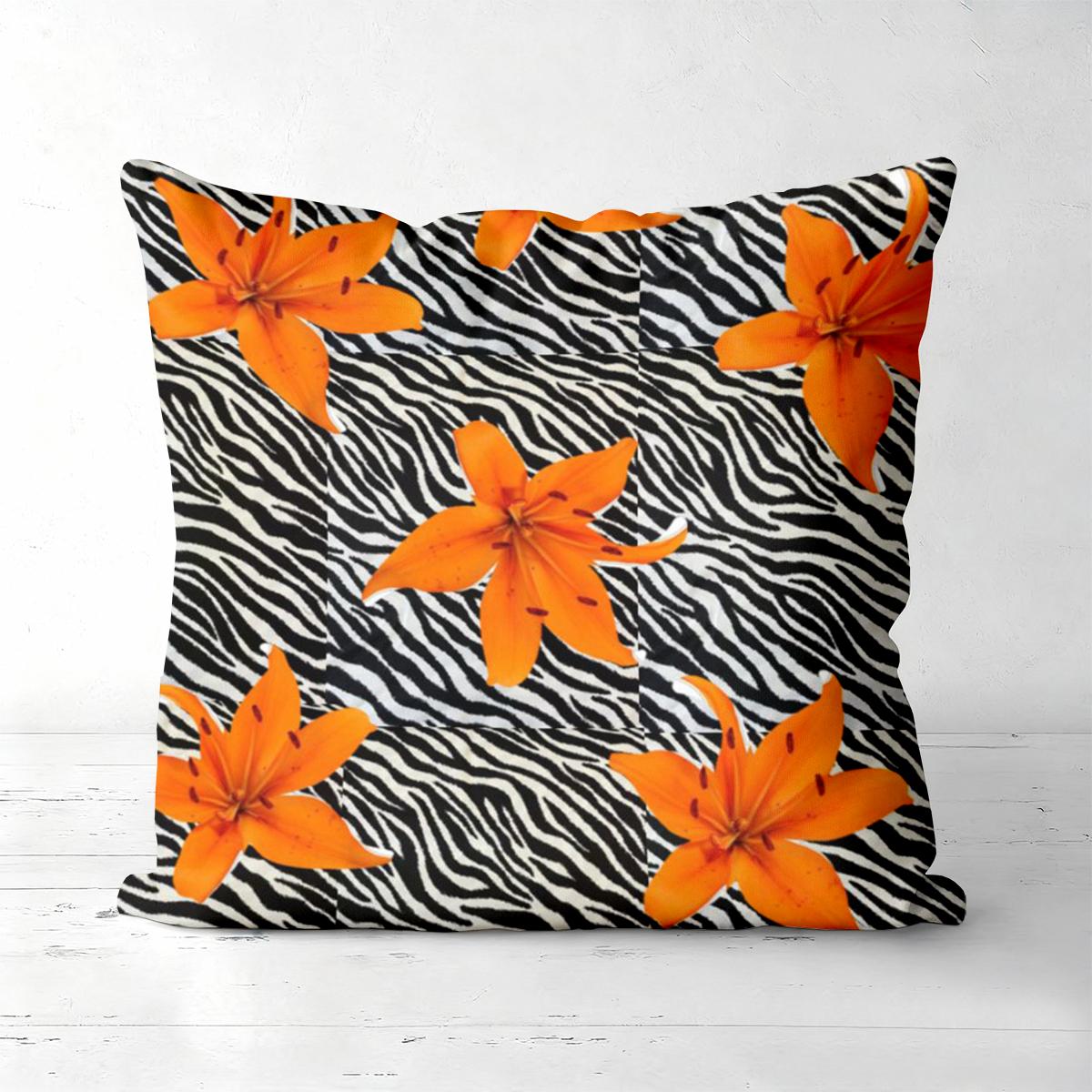 

Zebra Pattern With Orange Lily Print Throw Pillows Polyester pillowcase, sofa decorative cushion cov Headboard Pillow 45x45cm