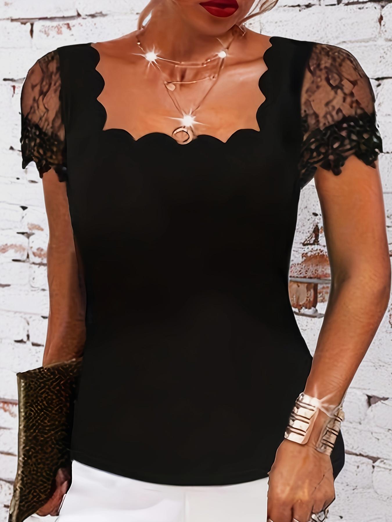 Elegant Women S Lace-Trimmed Square Neck T-Shirt - Short S S дубильная кора