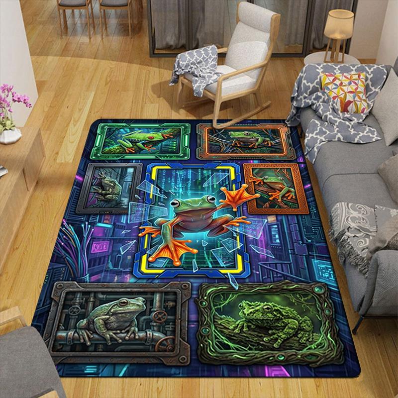 Froggy Frames Cyberspace Pattern Rug Floor Mat for Living Room or Bedroom Soft and Comfortable Carpet a Gift for Birthday and Holiday.