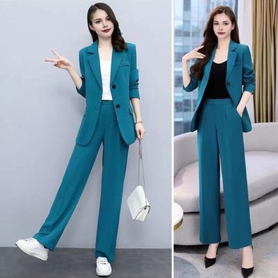 Women's Office Career Uniform Set Single Layer Suit Top+Pants 2 Pcs Set