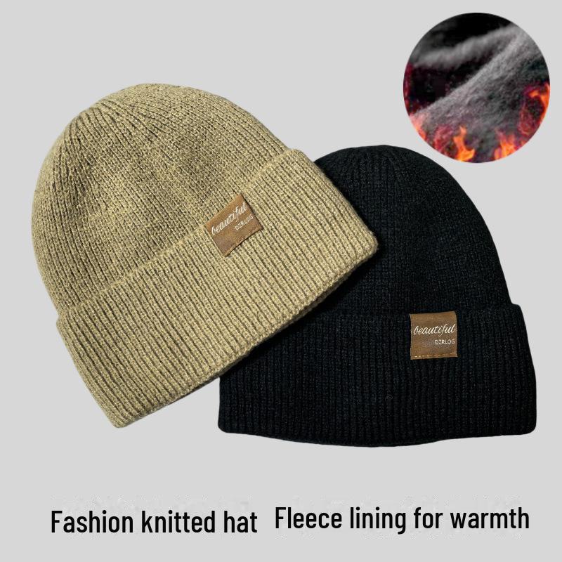 Women's Autumn/Winter Hats: Stylish Velvet-Lined Knit Wool Pullovers for Warmth.