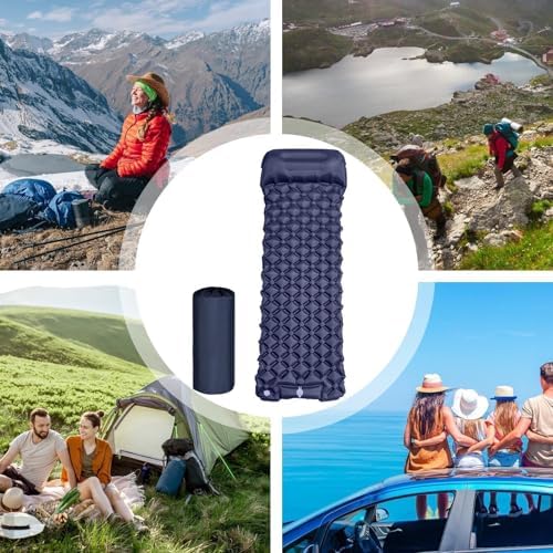 Inflatable Camping Pad Waterproof Lightweight Foldable Sleeping Mat for Tent Travel Single Person Blue