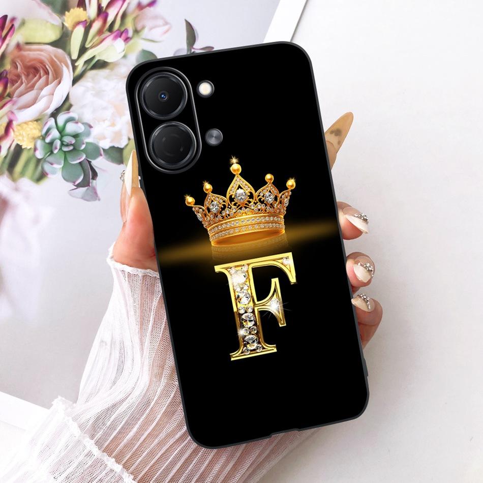 Dla Tecno Spark Go 3 2026 Modne Etui na Telefon z Koroną i Literami Dla Tecno Spark Go3 KN3 Czarne Silikonowe Miękkie Etui