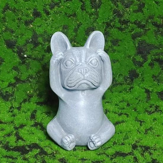 Bulldog Figurine No See No Speak Bulldog Ornament Handmade Resin Hear No Evil Dog Statue