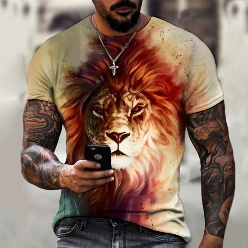 Animal World Lion Summer Men's T-shirt, 3D Printed Harajuku Street Casual and Comfortable