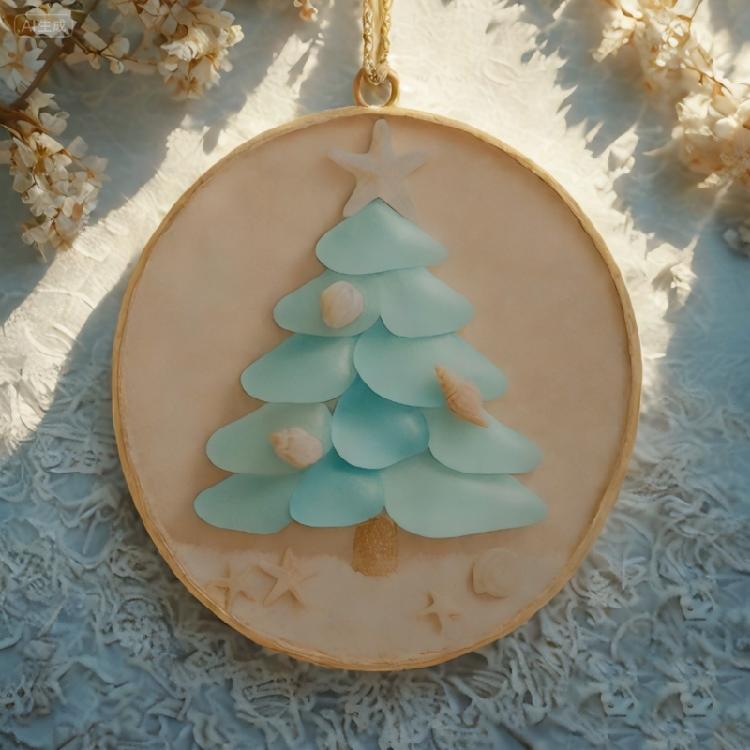 Acrylic Christmas Tree Ornament Decorative Sea Glass Coastal Holiday Accent Pendant Unique Religious Gift