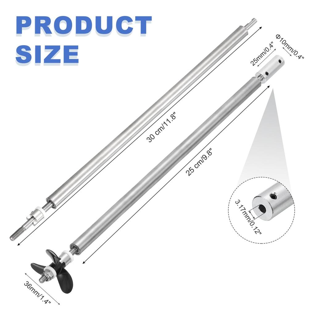 uxcell RC Boat Drive Shaft W Propeller and Coupling Joint Assembly Kit, 300mm Shaft, 25mm Sleeve, 36mm Three-Propeller, 3.17mm Motor Shaft