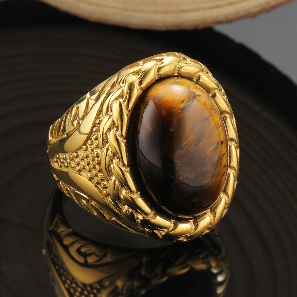 2026 High-end Fashion Woven Striped Gemstone Ring, Trendy Men's Retro Ring