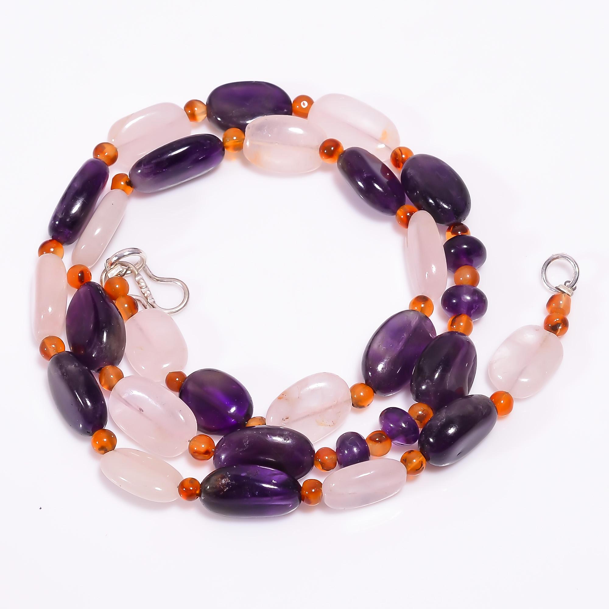 

Rose Quartz Amethyst Carnelian Gemstone Beads Necklace 3-14 mm 18 UB-8164 UB-8164