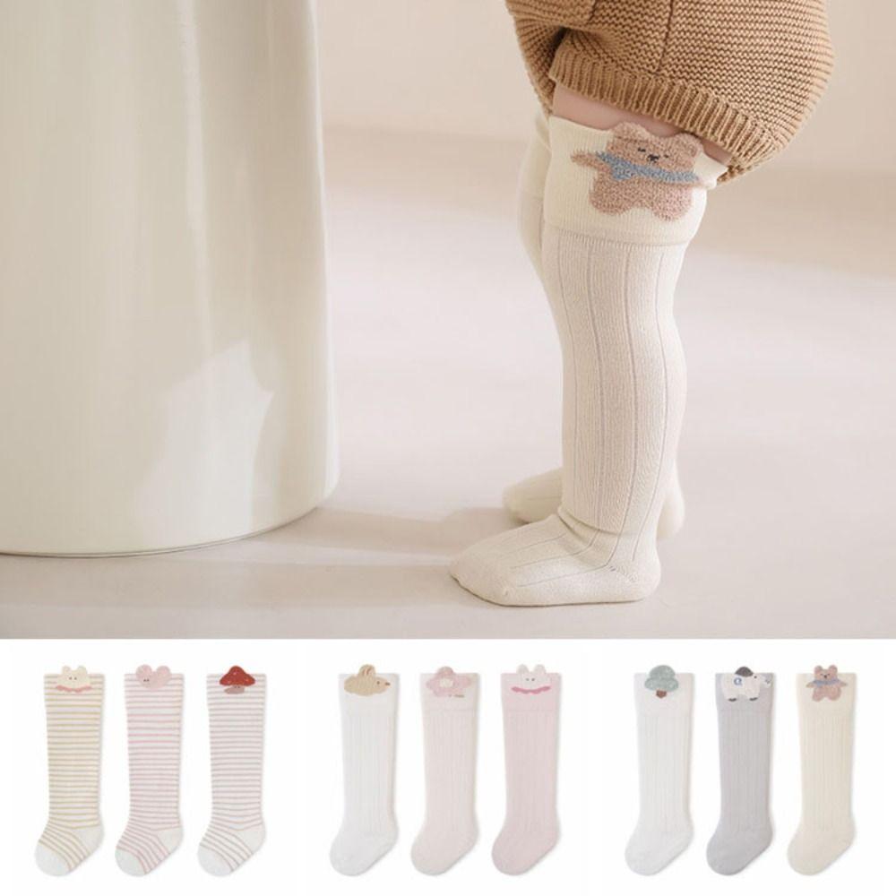 3Pairs Long Tube Infant Cotton Stockings Cotton Cartoon Above Knee Socks Calf Socks Baby  Girls