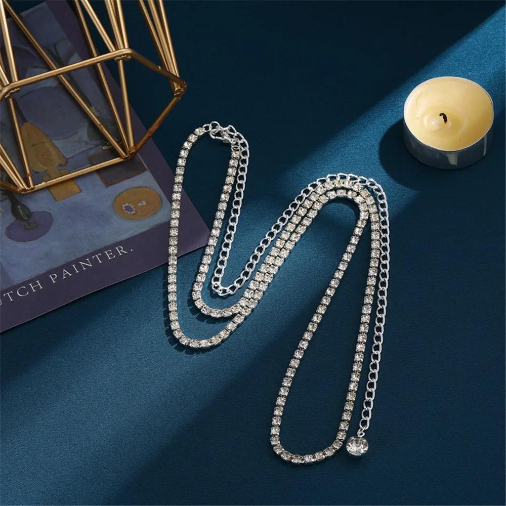 

Rhinestone Flat Snake Chain Silver Body Chain Sexy Waist Belly Chain Bikini