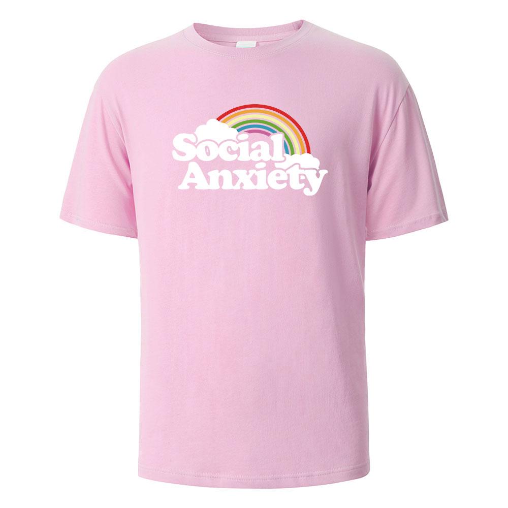Social Anxiety Printing Mens Tshirt Casual Breathable Tees 100Cotton Funny Tops Street Oversized TShirts For Men Women Oneck