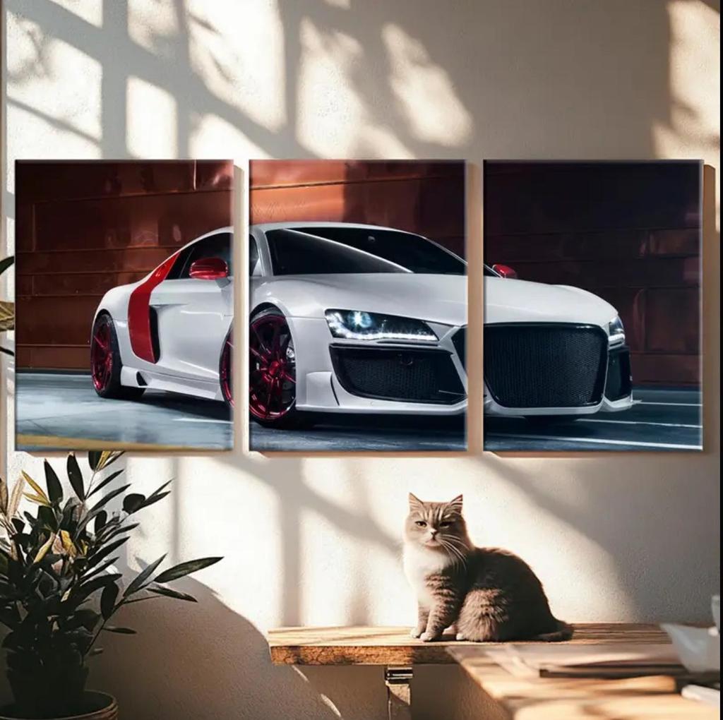 Oil Canvas Sports Car Wall Art for Living Room or Bedroom with Pine Wood Frame
