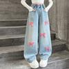 Girls High Waist Denim Wide Leg Pants with for Casual Everyday Wear