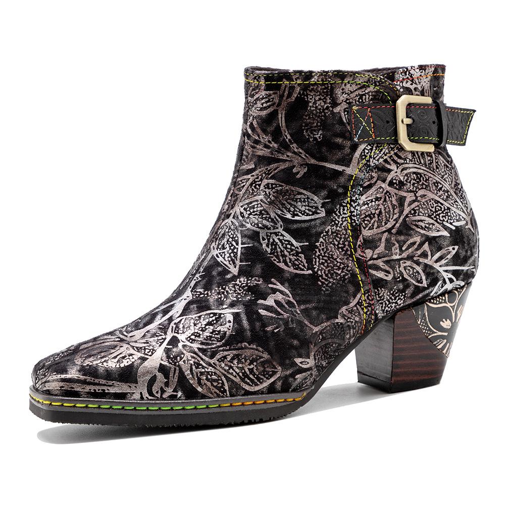 

Туфли-лодочки из натуральной кожи на высоком каблуке с тиснением в стиле ретро и ручной росписью, универсальная женская обувь 42