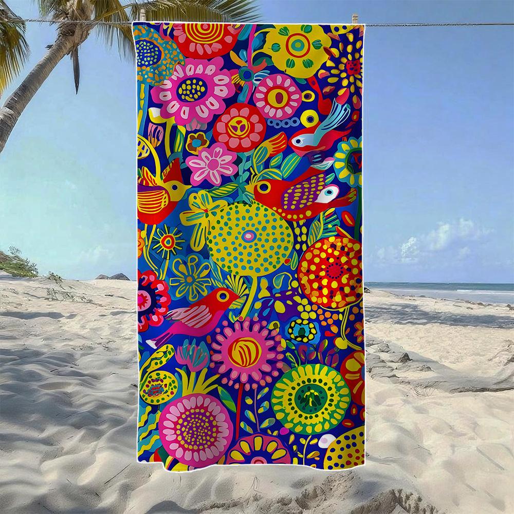 

Colorful Floral Bird & Whale Beach Towel,Soft Quick-Drying,Perfect For Portable Outdoor Travel,Swimming,Camping And Summer Beach W40*H60(CM)