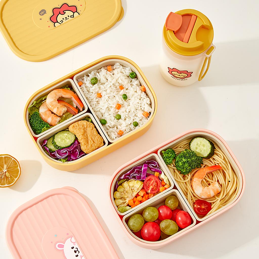 Abnehmbare 3-Fächer-Kunststoff-Lunchbox Mikrowellengeeignet Tragbar Auslaufsicher Bento-Box Für Kinder Schüler Wiederverwendbarer Lebensmittelbehälter