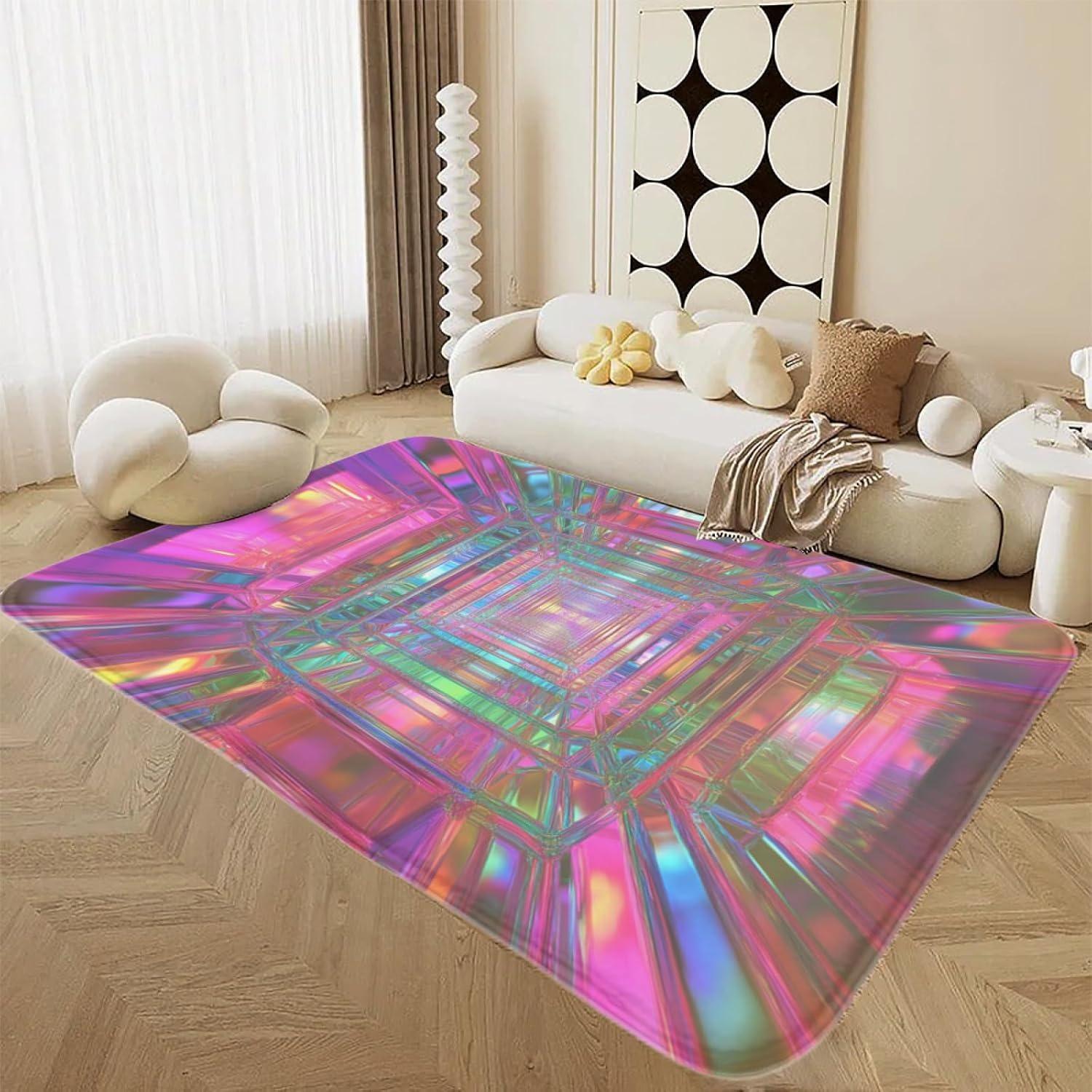 

2D Optical Illusion Checkerboard Area Rug Warped Checker Print Non-Slip Carpet Modern Abstract Home Decor Mat for Living Room 40X60CM