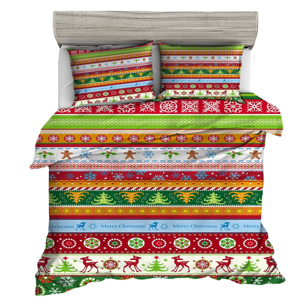 Red Christmas Quilt Cover Three-Piece Polyester 3D Digital Bedding Home Textiles