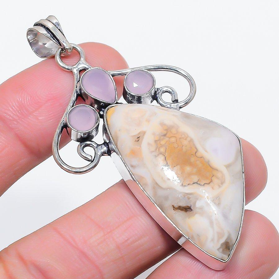 

Натуральный агат Лагуна Лэйс, Халцедон Подвеска из стерлингового серебра 925 пробы 2,64 s5z12