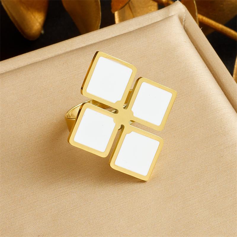 DIEYURO 316L Stainless Steel Gold Colour Radiant Pearl Flower Rhombus Ring For Women Fashion New Finger Ring Jewelry Gift Party