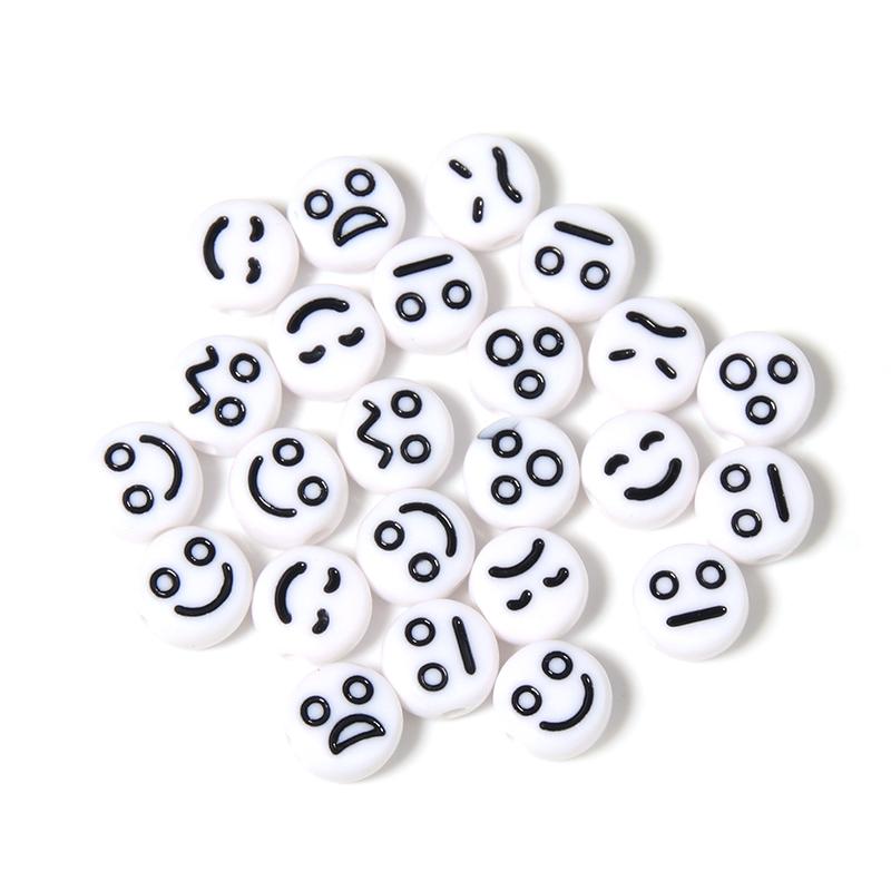 100Pcs/Lot 7mm Acrylic Beads Emoticon Pattern Color Flat Round Hole Size 1.3mm Beads Diy Cute Bracelet Necklace Accessories