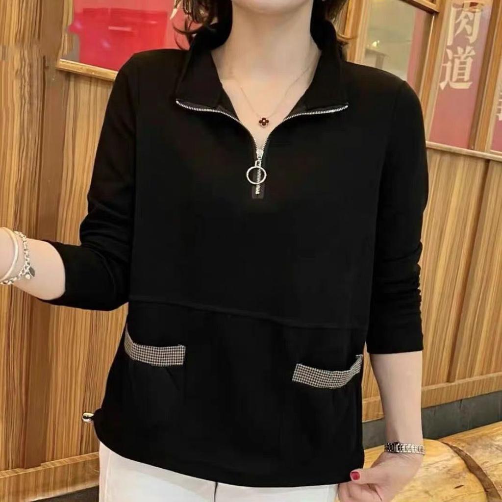 YYFS Blusas y camisas de cuello tipo polo de manga larga con estampado de colores sólidos informales de moda para mujer para primavera y otoño