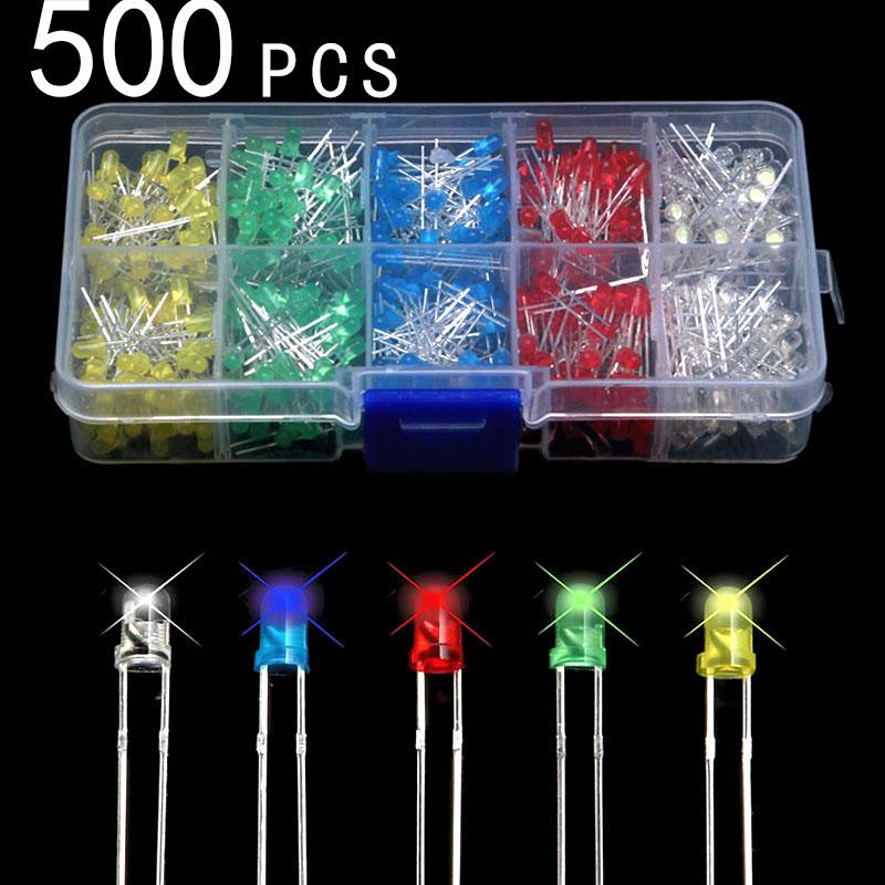 XINGYHENG 500Pcs 10 Values 5 Colors 3mm And 5mm Light Emitting Diodes