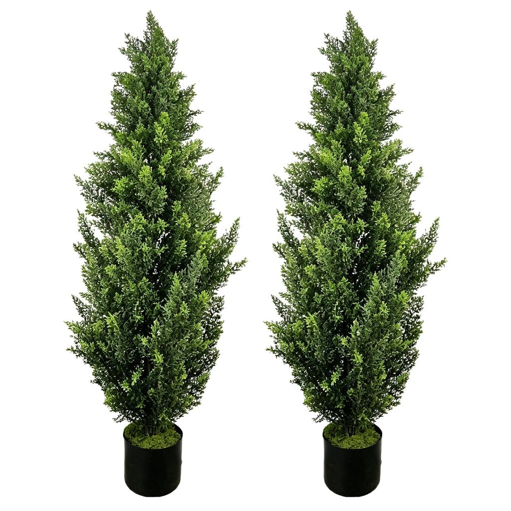 2pcs Artificial Topiary Trees Lifelike Evergreen Faux Cypress Trees Potted Plants Shrubs for Outdoor Indoor Front Porch