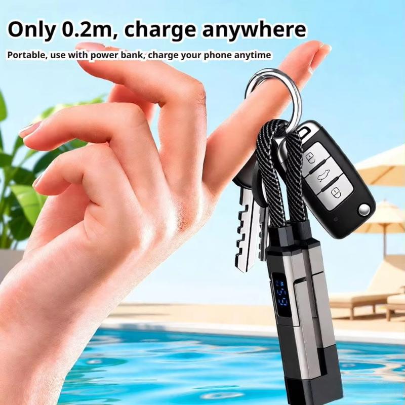 Portable 4 In 1 65W Keychain Charging Cable USB C with V/A/W Display Durable Type C Cord for Phone Tablet Office Travel