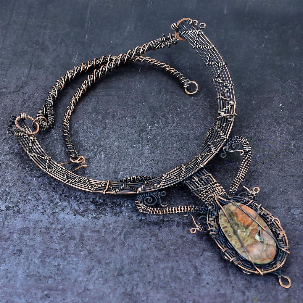 Asteroid Jasper Handmade Copper Wire Wrap Jewelry Necklace 18" I2D63