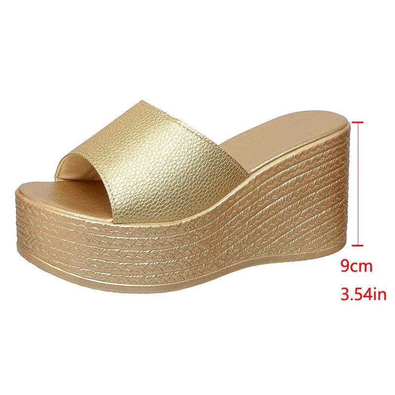 Fashion Thick Bottom Wedge Heel Slippers for Women Plus Size Fashion Chunky Platform Sandals Woman Summer 2025 Thick Sole Beach Slides