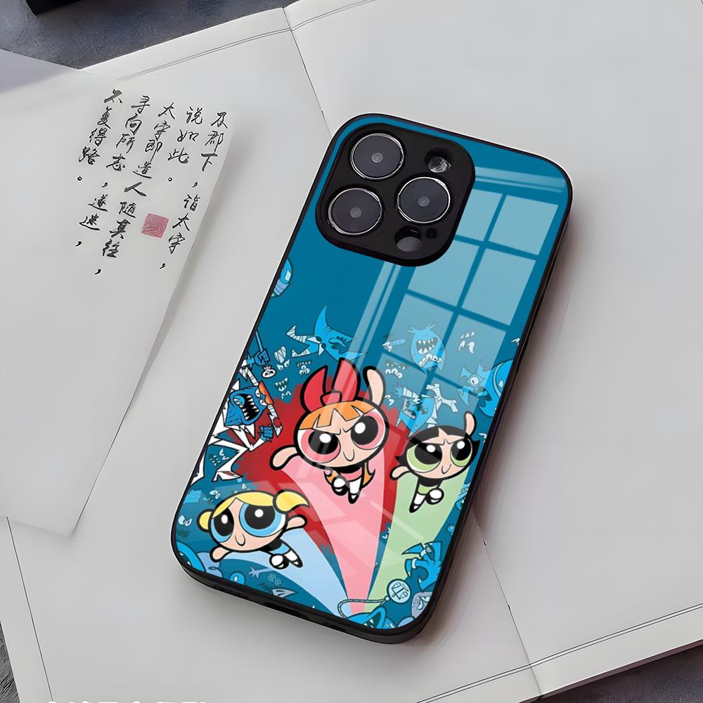 P-Powerpuffs G-Girls Phone Case For IPhone 17 Air 16 E Pro Max 15 14 13 Mini 12 Pro 11 Max Plus Black Glass Cover
