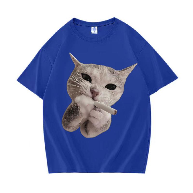 Funny Cat Smoking Casual Crewneck Unisexs and Women s T-Shirt Summer Harajuku Hip Hop Graphics Oversized T Shirts Teenagers Clothes S