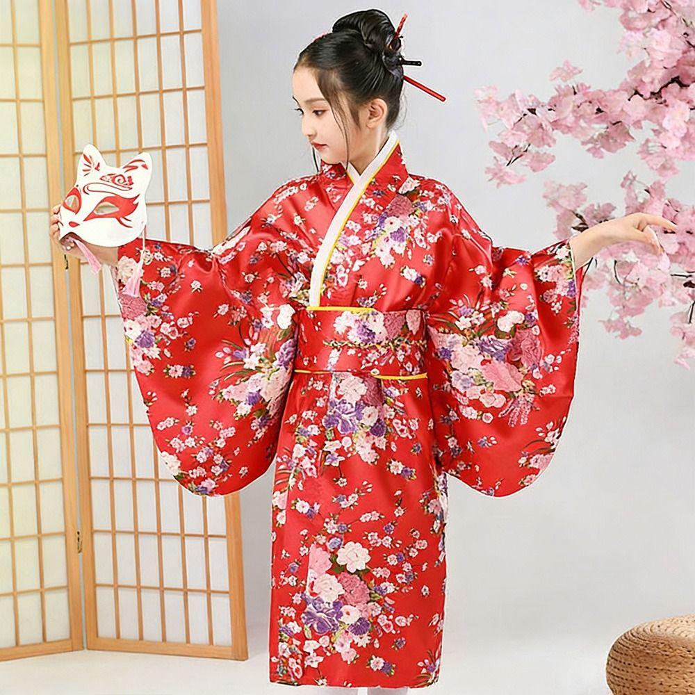 Bathrobe Gown Children Japanese Kimono with Obi Cosplay Costume Vintage Haori  Kids Boys Girls
