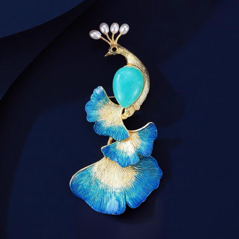 Blue Crane Brooch - Elegant Peacock Enamel Brooch - Luxurious Accent Pin