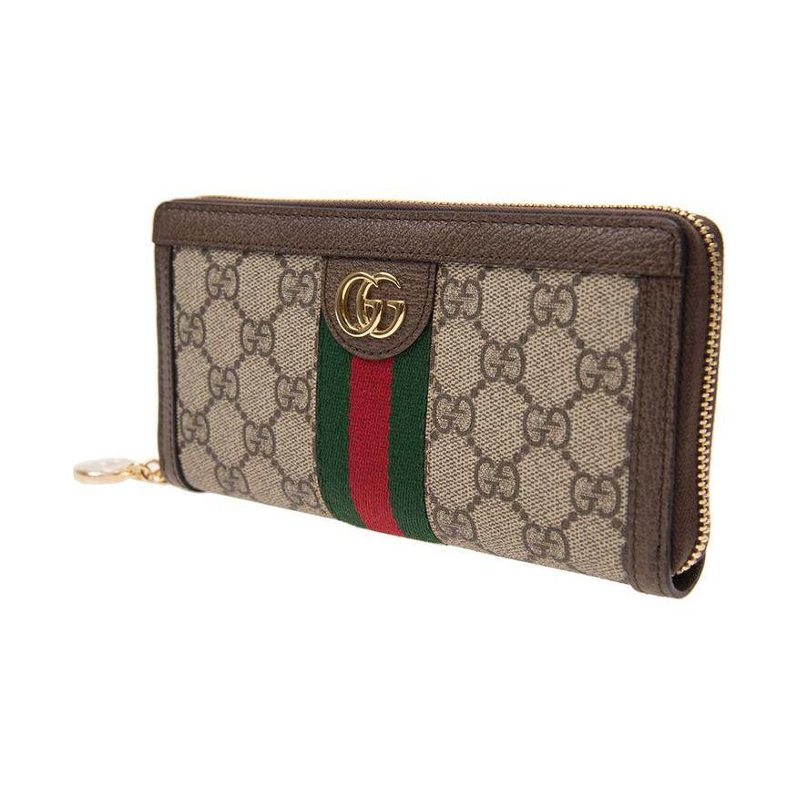 Gucci Portafoglio Unisex Lunga Cerniera Tela e Pelle con Striscia Logo Ophidia Marrone Ebano 523154-96IWG-8745