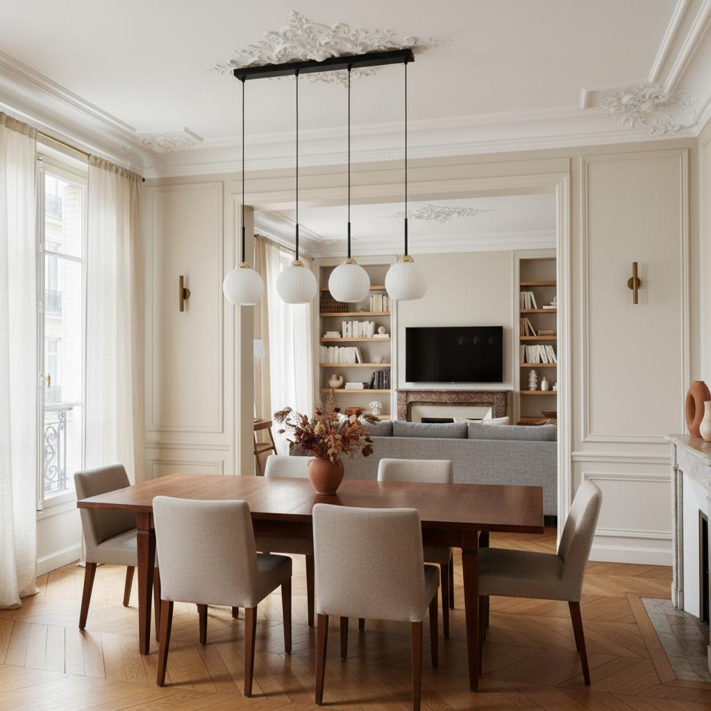 Lampa wisząca sufitowa zwis listwa led do kuchni białe klosze czarna 4xe27 fiona 14-991